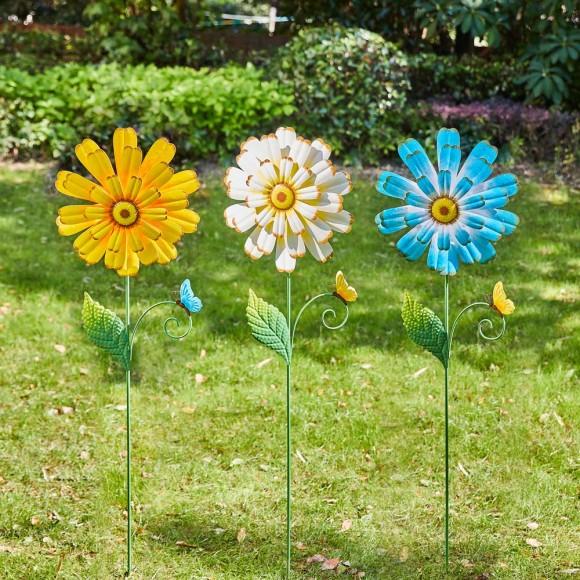 Glitzhome Glitzhome 51.75"H Set Of 3 Oversized Metal Dimensional Flowers Yardstake Or Wall Décor (Two Functions)