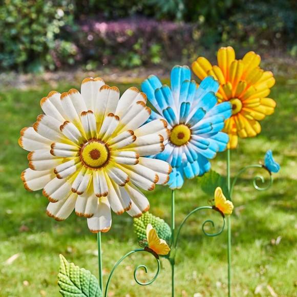 Glitzhome Glitzhome 51.75"H Set Of 3 Oversized Metal Dimensional Flowers Yardstake Or Wall Décor (Two Functions)