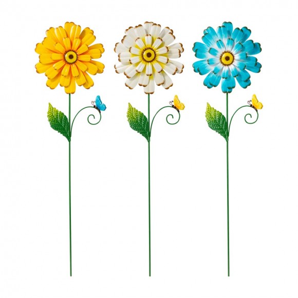 glitzhome Glitzhome 51.75"H Set of 3 Oversized Metal Dimensional Flowers Yardstake or Wall Décor (Two Functions)