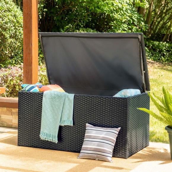 Glitzhome Glitzhome 52.75"L Outdoor Patio Oversized All-Weather Handwoven Wicker Black Storage Box