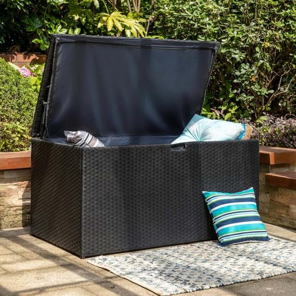 Glitzhome Glitzhome 52.75"L Outdoor Patio Oversized All-Weather Handwoven Wicker Black Storage Box