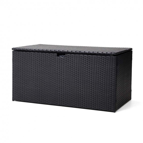 glitzhome Glitzhome 52.75"L Outdoor Patio Oversized All-Weather Handwoven Wicker Black Storage Box glitzhome Glitzhome 52.75"L Outdoor Patio Oversized All-Weather Handwoven Wicker Black Storage Box