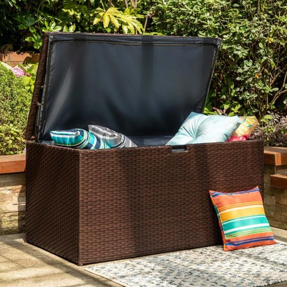 Glitzhome Glitzhome 52.75"L Outdoor Patio Oversized All-Weather Handwoven Wicker Brown Storage Box