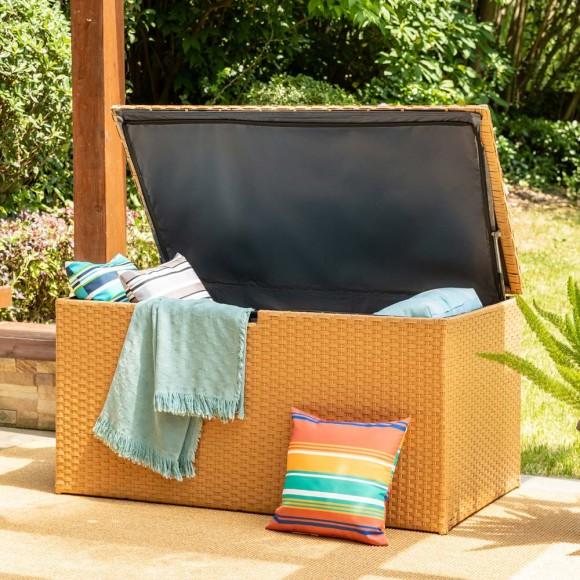 Glitzhome Glitzhome 52.75"L Outdoor Patio Oversized All-Weather Wicker Natural Yellow Storage Trunk