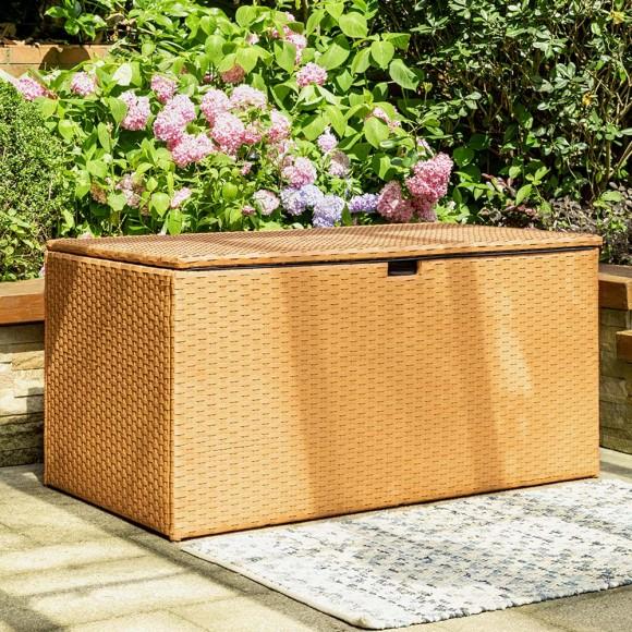 Glitzhome Glitzhome 52.75"L Outdoor Patio Oversized All-Weather Wicker Natural Yellow Storage Trunk
