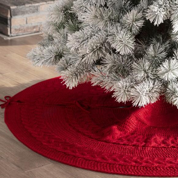 Glitzhome Glitzhome 52"D Knitted Acrylic Christmas Tree Skirt - Red
