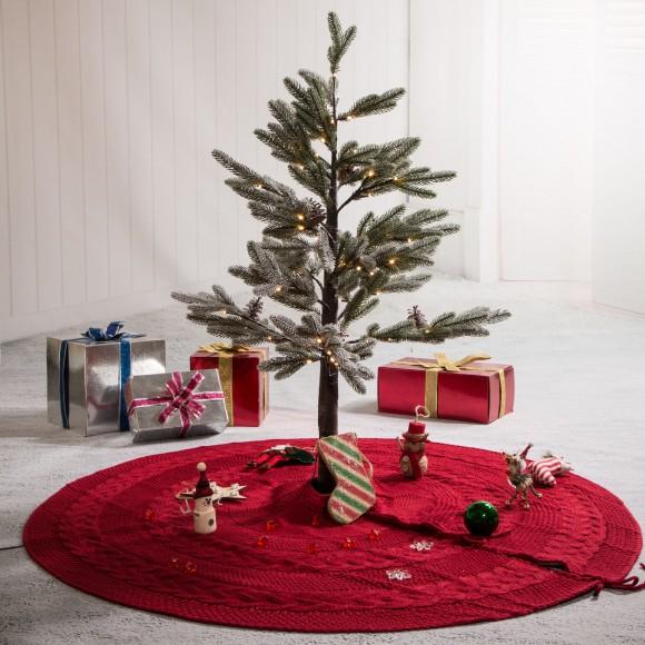 Glitzhome Glitzhome 52"D Knitted Acrylic Christmas Tree Skirt - Red