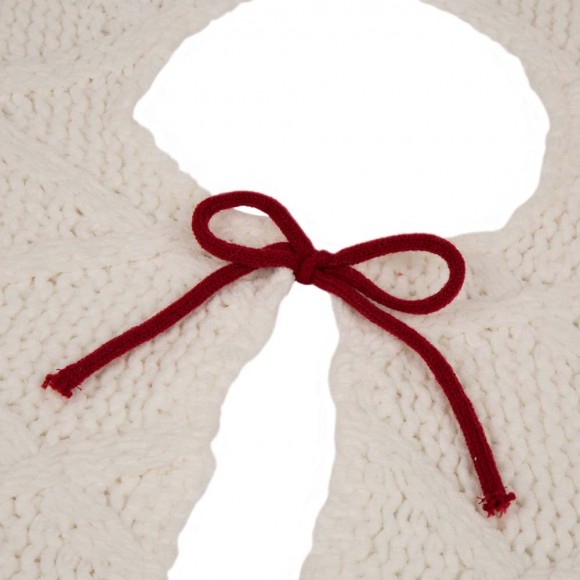 Glitzhome Glitzhome 52"D Knitted Polyester White Christmas Tree Skirt With Red Trim Pompom