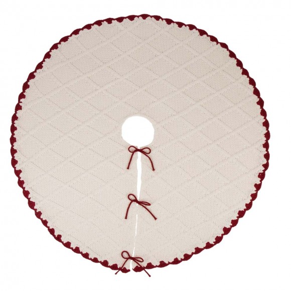 glitzhome Glitzhome 52"D Knitted Polyester White Christmas Tree Skirt with Red Trim Pompom