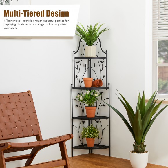 Glitzhome Glitzhome 52"H 4-Tiered Black Metal Corner Shelf Plant Stand Or Storage Rack