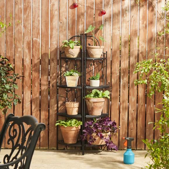 Glitzhome Glitzhome 52"H 4-Tiered Black Metal Corner Shelf Plant Stand Or Storage Rack