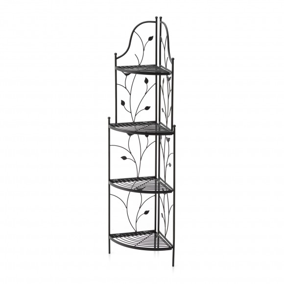 glitzhome Glitzhome 52"H 4-Tiered Black Metal Corner Shelf Plant Stand or Storage Rack