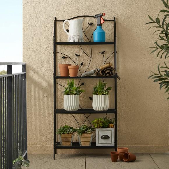 Glitzhome Glitzhome 52"H 4-Tiered Black Rectangular Metal Shelf Plant Stand Or Storage Rack
