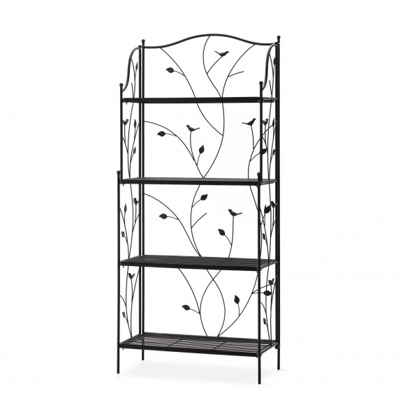 glitzhome Glitzhome 52"H 4-Tiered Black Rectangular Metal Shelf Plant Stand or Storage Rack