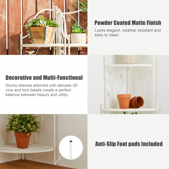 Glitzhome Glitzhome 52"H 4-Tiered White Metal Corner Shelf Plant Stand Or Storage Rack