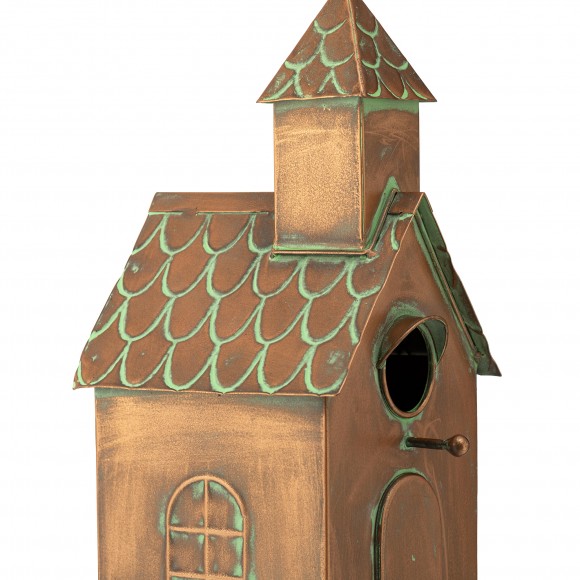 Glitzhome Glitzhome 53"H Farmhouse Faux Copper Distressed Metal Church Outdoor Decorative Garden Birdhouse With Stake (KD)