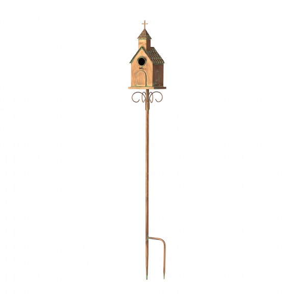 glitzhome Glitzhome 53"H Farmhouse Faux Copper Distressed Metal Church Outdoor Decorative Garden Birdhouse with Stake (KD)