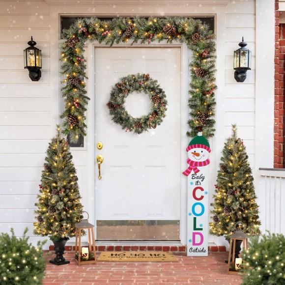 Glitzhome Glitzhome 54"H Christmas Wooden "Baby It's COLD Outside" Snowman Porch Sign With Fabric Dangling Legs(KD)