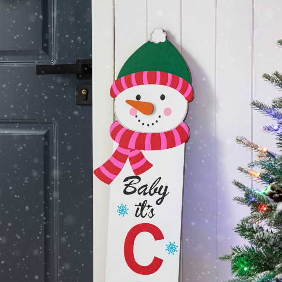 Glitzhome Glitzhome 54"H Christmas Wooden "Baby It's COLD Outside" Snowman Porch Sign With Fabric Dangling Legs(KD)