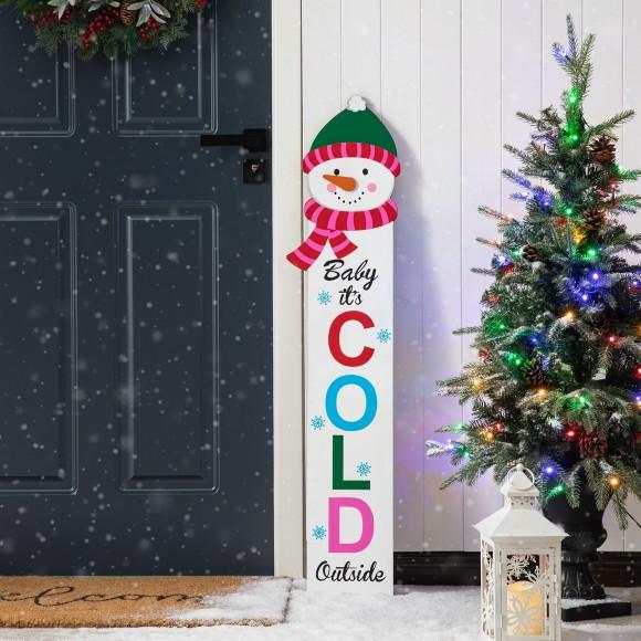 Glitzhome Glitzhome 54"H Christmas Wooden "Baby It's COLD Outside" Snowman Porch Sign With Fabric Dangling Legs(KD)