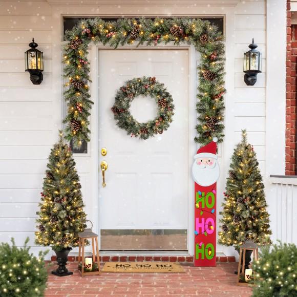 Glitzhome Glitzhome 54"H Christmas Wooden "HOHOHO" Santa Porch Sign With Fabric Dangling Legs(KD)
