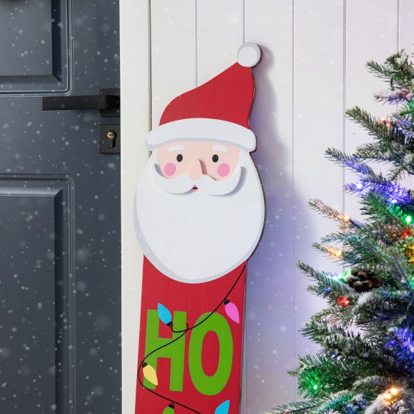 Glitzhome Glitzhome 54"H Christmas Wooden "HOHOHO" Santa Porch Sign With Fabric Dangling Legs(KD)