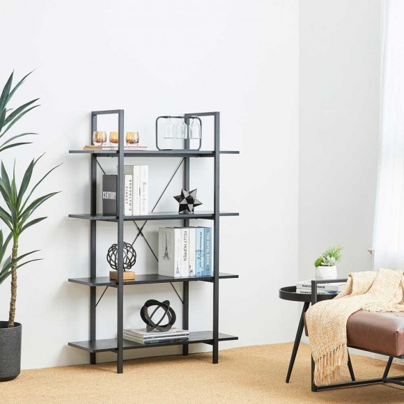 Glitzhome Glitzhome 55"H Modern Industrial Black Wood/Metal 4-Tier Bookcases & Shelves