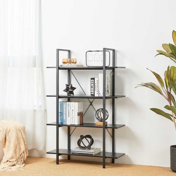Glitzhome Glitzhome 55"H Modern Industrial Black Wood/Metal 4-Tier Bookcases & Shelves