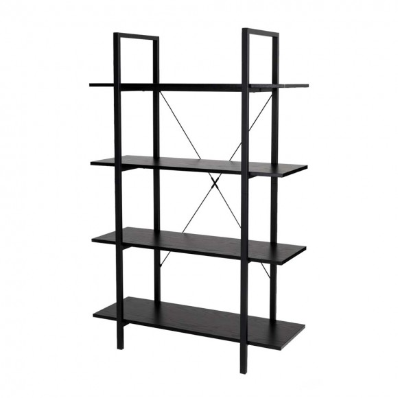 glitzhome Glitzhome 55"H Modern Industrial Black Wood/Metal 4-Tier Bookcases & Shelves