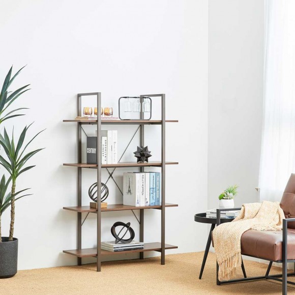 Glitzhome Glitzhome 55"H Modern Industrial Brown Wood/Metal 4-Tier Bookcases & Shelves