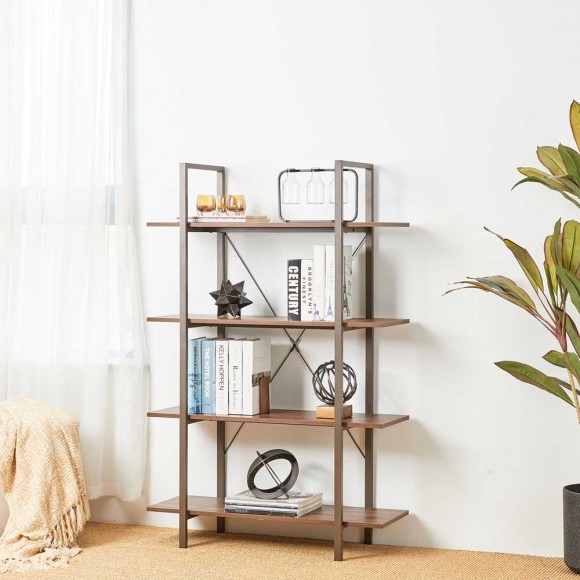 Glitzhome Glitzhome 55"H Modern Industrial Brown Wood/Metal 4-Tier Bookcases & Shelves