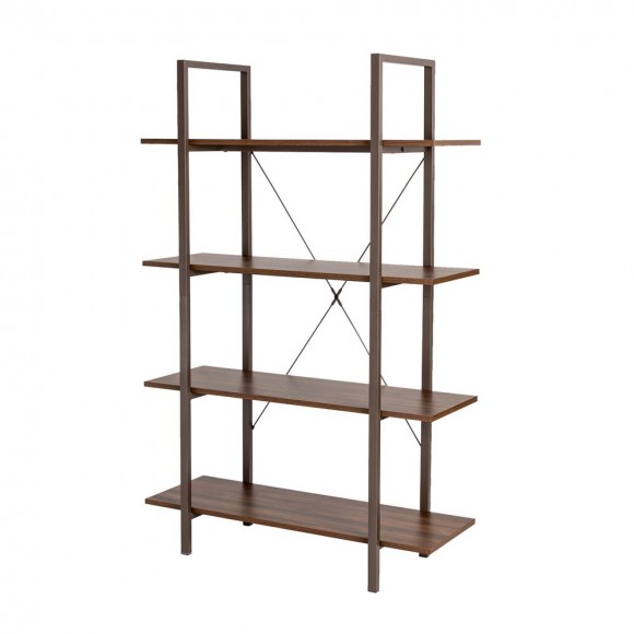 glitzhome Glitzhome 55"H Modern Industrial Brown Wood/Metal 4-Tier Bookcases & Shelves