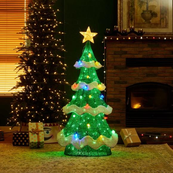 Glitzhome Glitzhome 56.25"H Lighted Christmas 3D Mesh Tree Outdoor Décor With Colorful Bulbs And 171 Green LED Lights (KD)