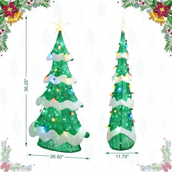Glitzhome Glitzhome 56.25"H Lighted Christmas 3D Mesh Tree Outdoor Décor With Colorful Bulbs And 171 Green LED Lights (KD)