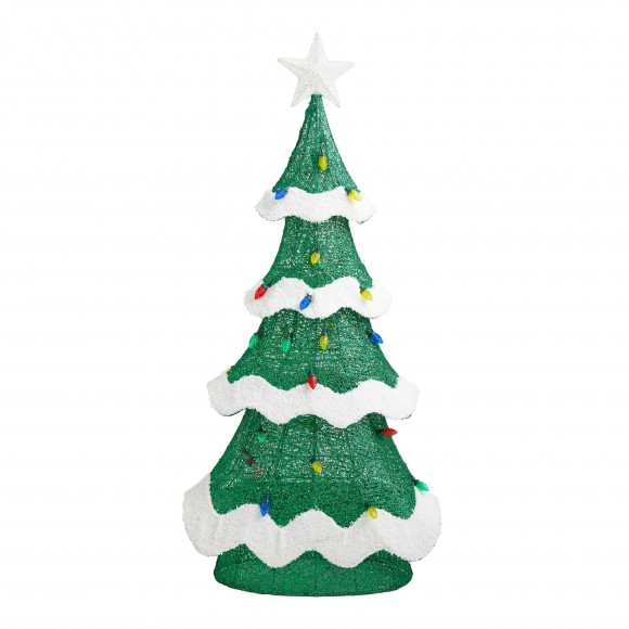 Glitzhome Glitzhome 56.25"H Lighted Christmas 3D Mesh Tree Outdoor Décor With Colorful Bulbs And 171 Green LED Lights (KD)