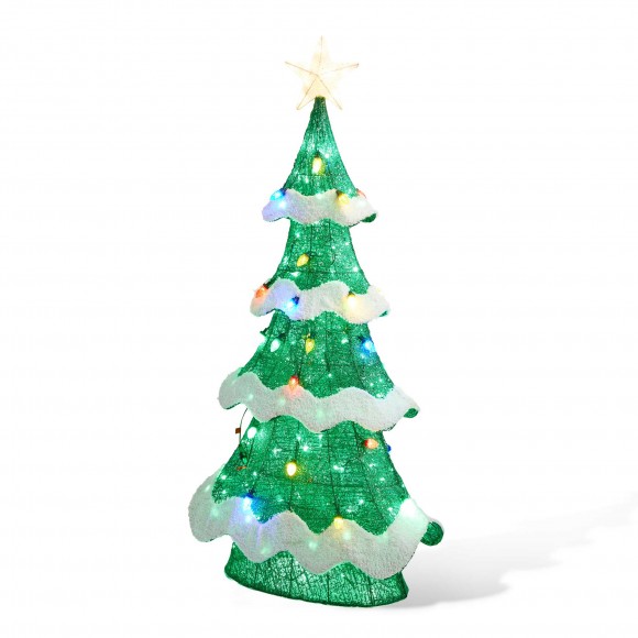 glitzhome Glitzhome 56.25"H Lighted Christmas 3D Mesh Tree Outdoor Décor with Colorful Bulbs and 171 Green LED Lights (KD)