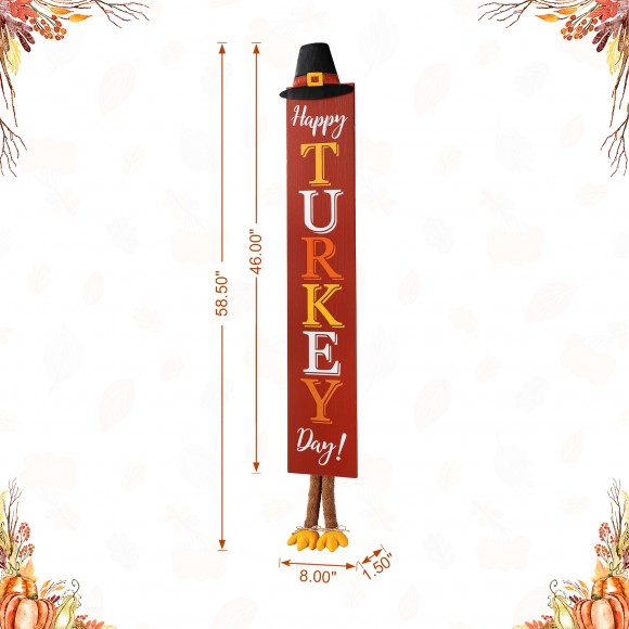 Glitzhome Glitzhome 58.5"H Thanksgiving Wooden HAPPY TURKEY DAY Porch Sign With Fabric Dangling Legs (KD)