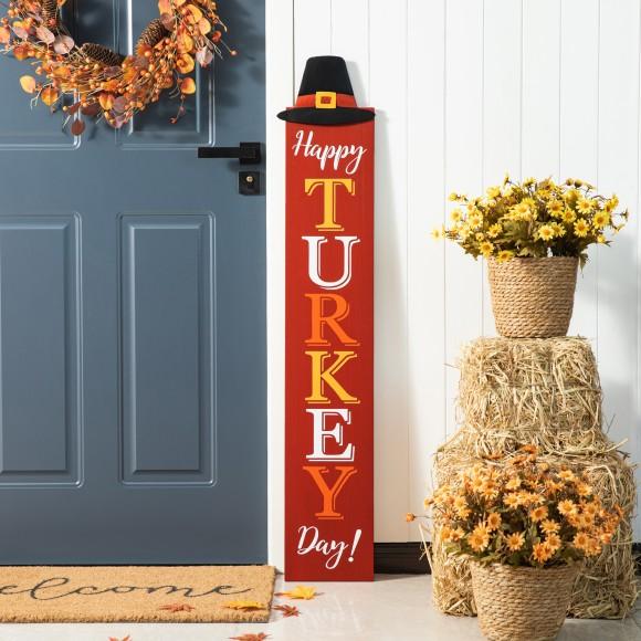 Glitzhome Glitzhome 58.5"H Thanksgiving Wooden HAPPY TURKEY DAY Porch Sign With Fabric Dangling Legs (KD)