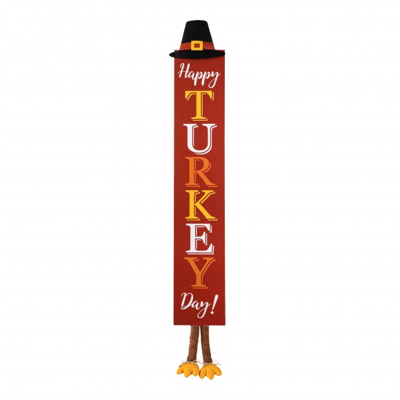 Glitzhome Glitzhome 58.5"H Thanksgiving Wooden HAPPY TURKEY DAY Porch Sign With Fabric Dangling Legs (KD)
