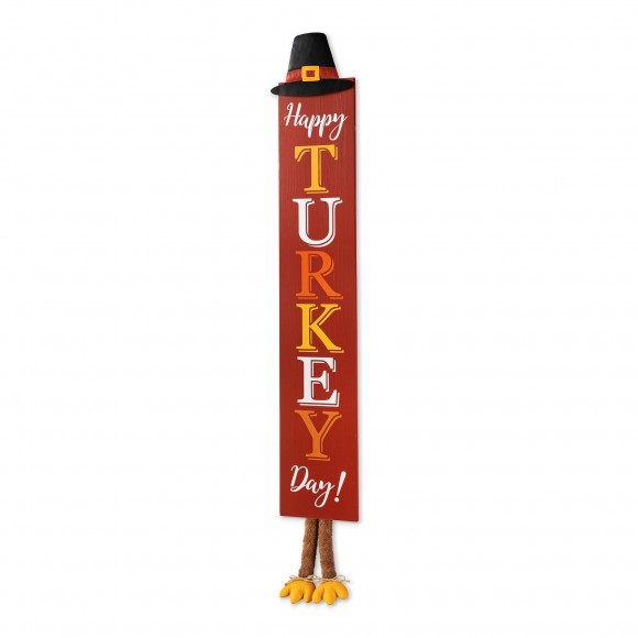 glitzhome Glitzhome 58.5"H Thanksgiving Wooden HAPPY TURKEY DAY Porch Sign with Fabric Dangling Legs (KD)