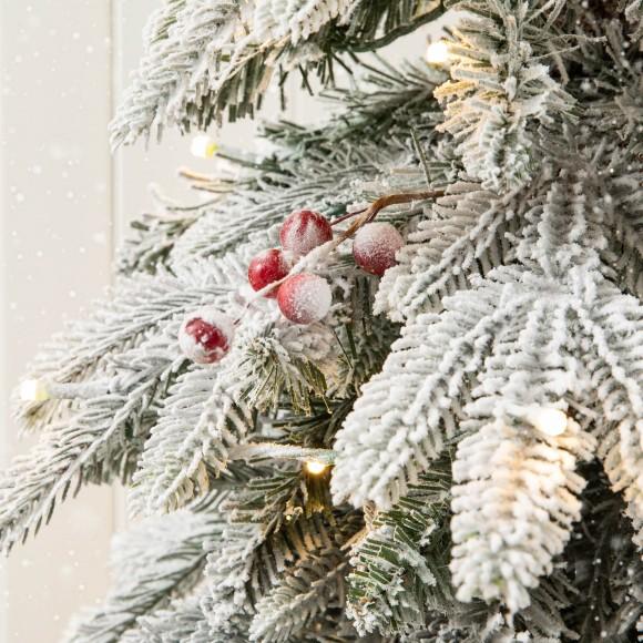 Glitzhome Glitzhome 5FT Pre-Lit Flocked Fir Artificial Christmas Porch Tree With 150 Warm White Lights And Red Berries