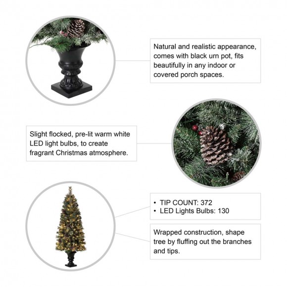 Glitzhome Glitzhome 5ft Pre-Lit Green Flocked Pine Artificial Christmas Porch Tree With 130 Warm White Lights