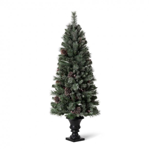 glitzhome Glitzhome 5ft Pre-Lit Green Flocked Pine Artificial Christmas Porch Tree with 130 Warm White Lights