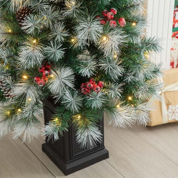 Glitzhome Glitzhome 5ft Pre-Lit Pine Artificial Christmas Porch Tree With 150 Warm White Lights Pinecones And Red Berries