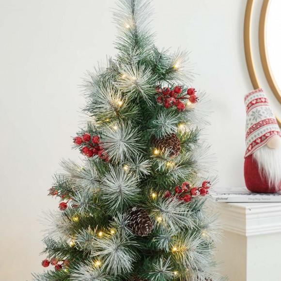 Glitzhome Glitzhome 5ft Pre-Lit Pine Artificial Christmas Porch Tree With 150 Warm White Lights Pinecones And Red Berries