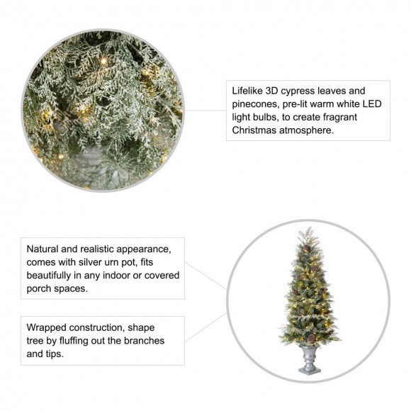 Glitzhome Glitzhome 5ft Pre-Lit Pine Artificial Christmas Porch Tree With 180 Warm White Lights And Pinecones