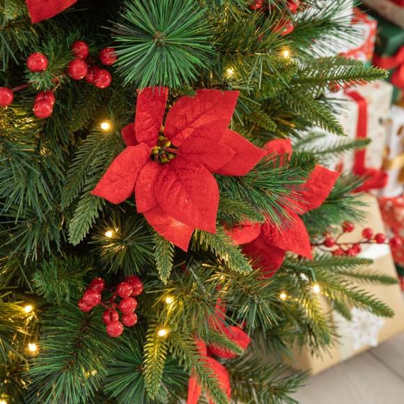 Glitzhome Glitzhome 5ft Pre-Lit Pine Artificial Christmas Porch Tree With 150 Warm White Lights Poinsettia And Red Berries