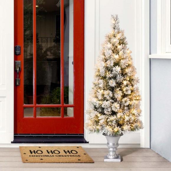 Glitzhome Glitzhome 5ft Pre-Lit Snow Flocked Pine Artificial Christmas Porch Tree With 150 Warm White Lights