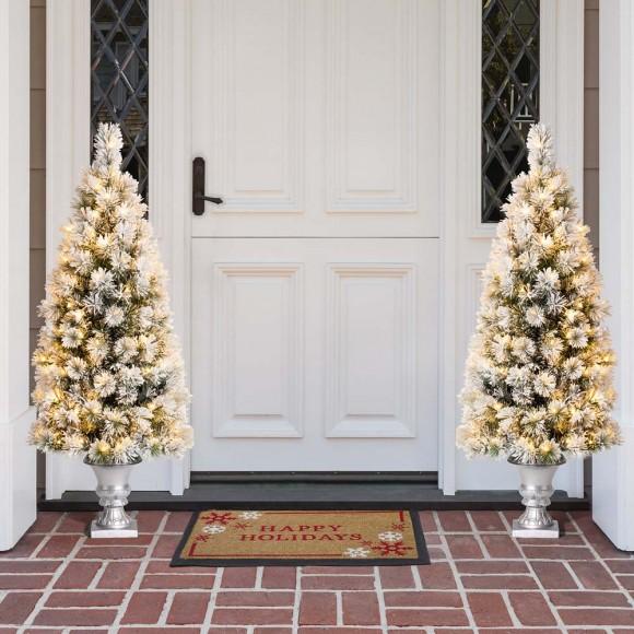 Glitzhome Glitzhome 5ft Pre-Lit Snow Flocked Pine Artificial Christmas Porch Tree With 150 Warm White Lights