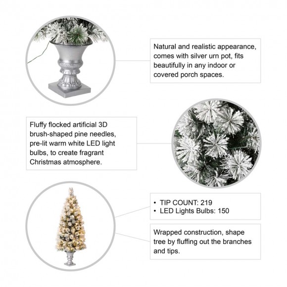 Glitzhome Glitzhome 5ft Pre-Lit Snow Flocked Pine Artificial Christmas Porch Tree With 150 Warm White Lights